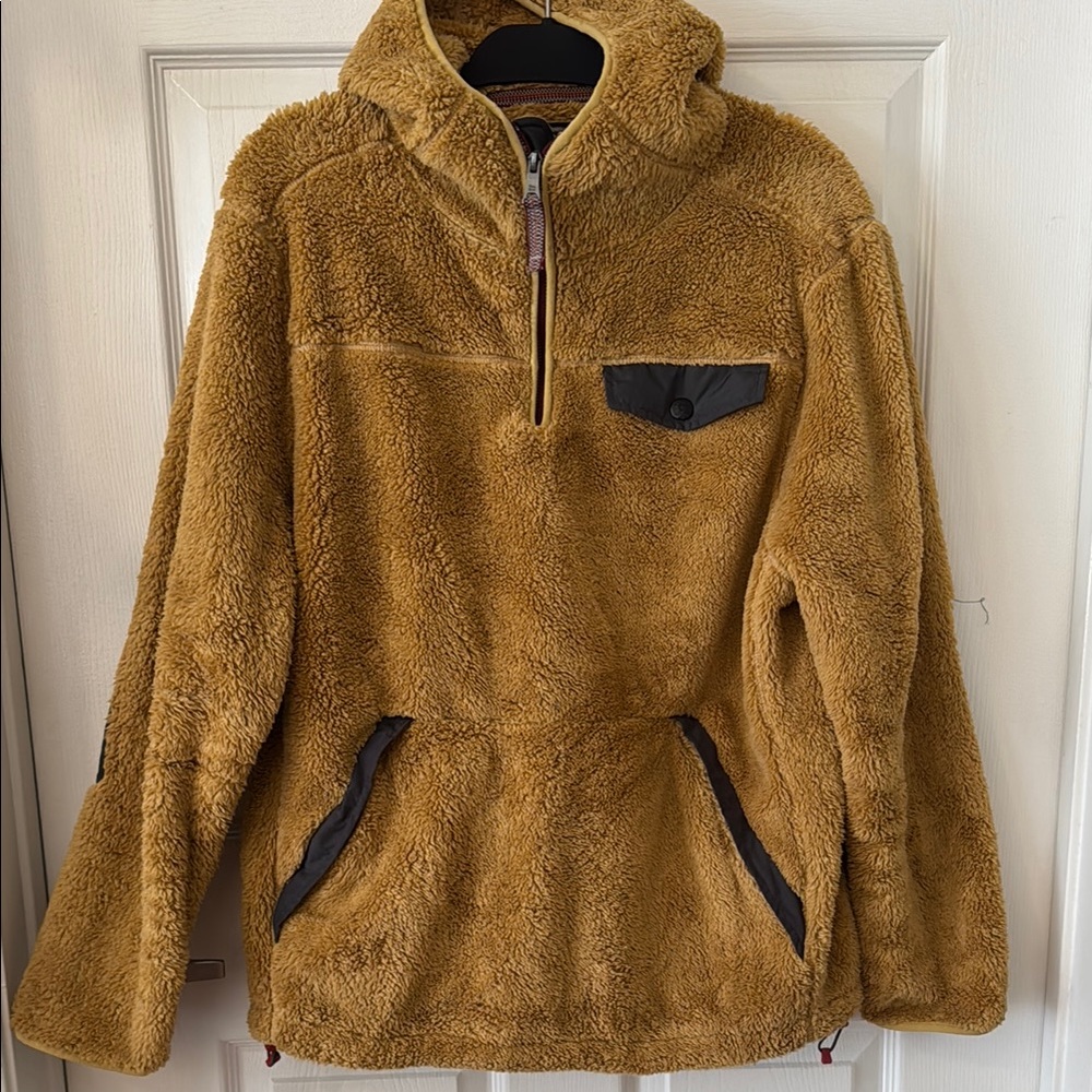 Cozy Tan Fleece Pullover with Black Accents